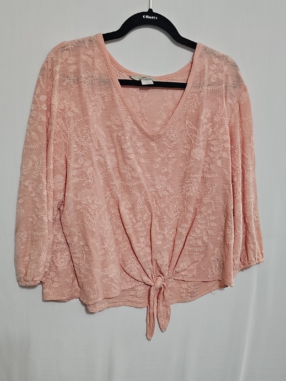 Women's Pink Lace V-Neck Tie-Front Blouse